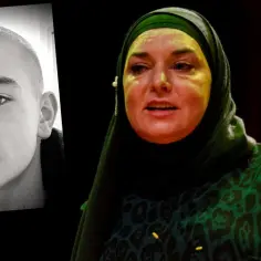 Portret młodego chłopca obok Sinead O'Connor w hidżabie. Jej syn, Shane, zmarł w 2022 roku.